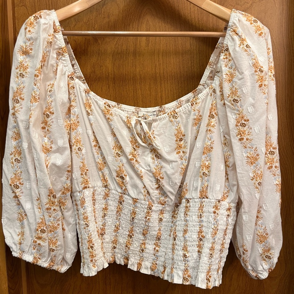 Like New AE Long Sleeve Smocked Blouse